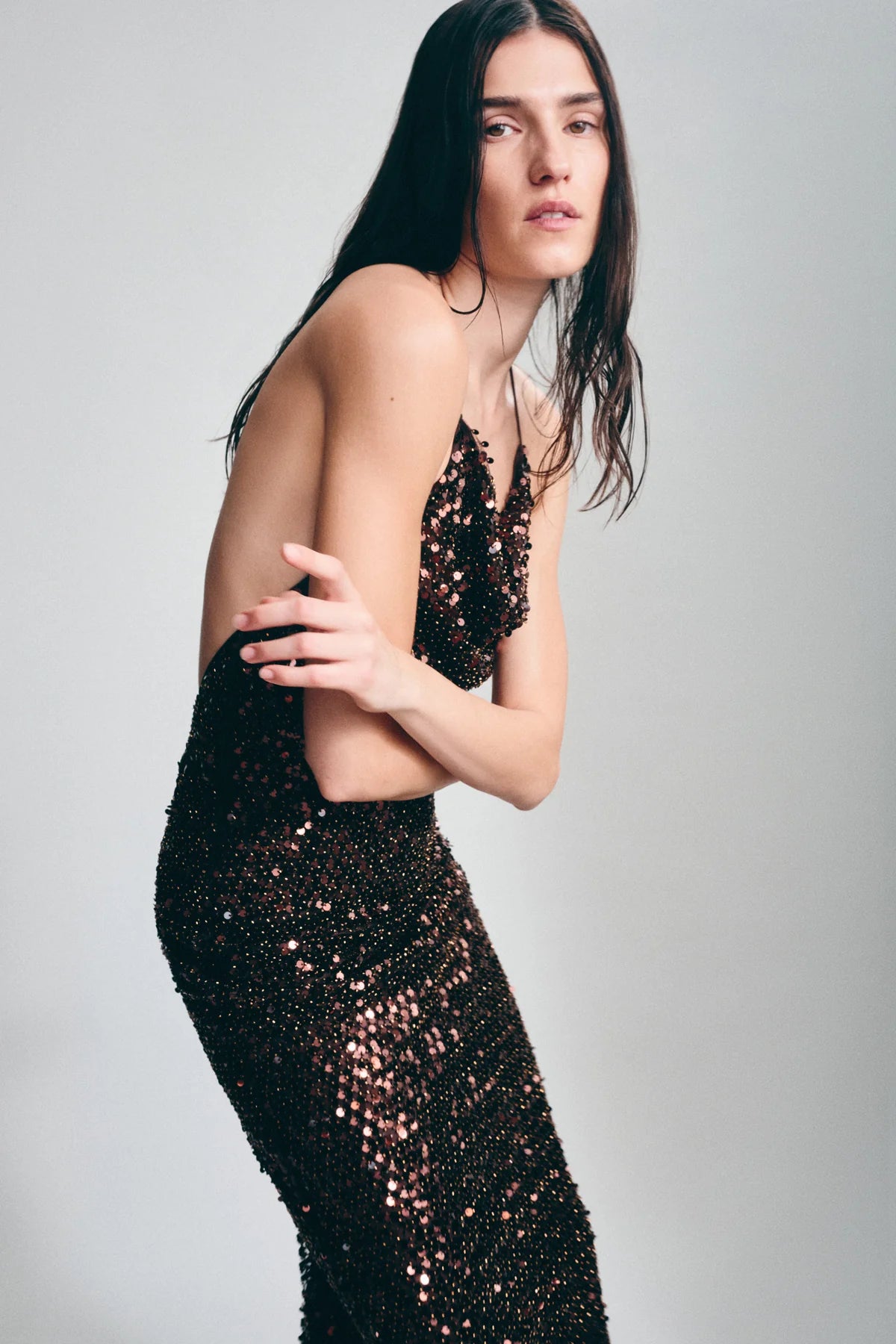 SHONA JOY - Everly Cowl Sequin Maxi