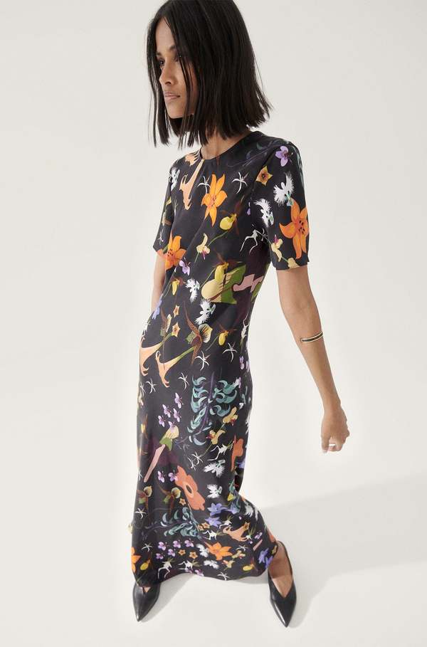 long black dress with floral print