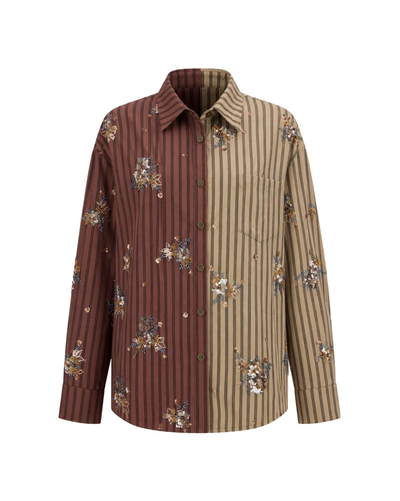 Embellished Half N Half Stripe Shirt - The Tales