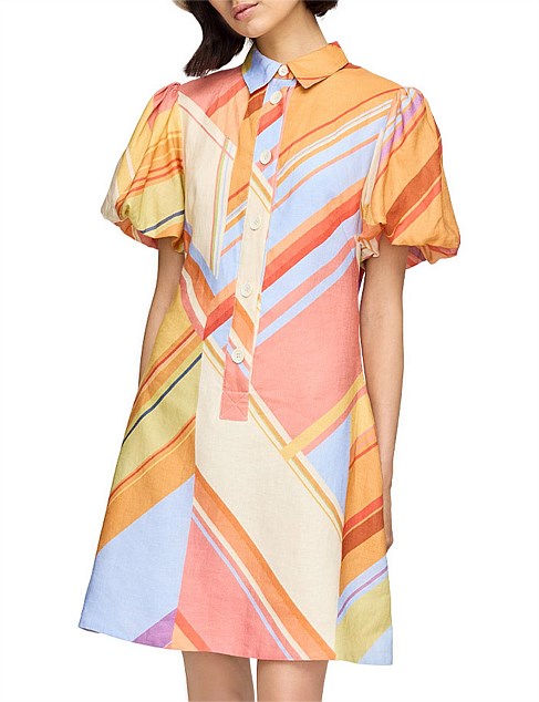 pink, orange and blue patterned dress