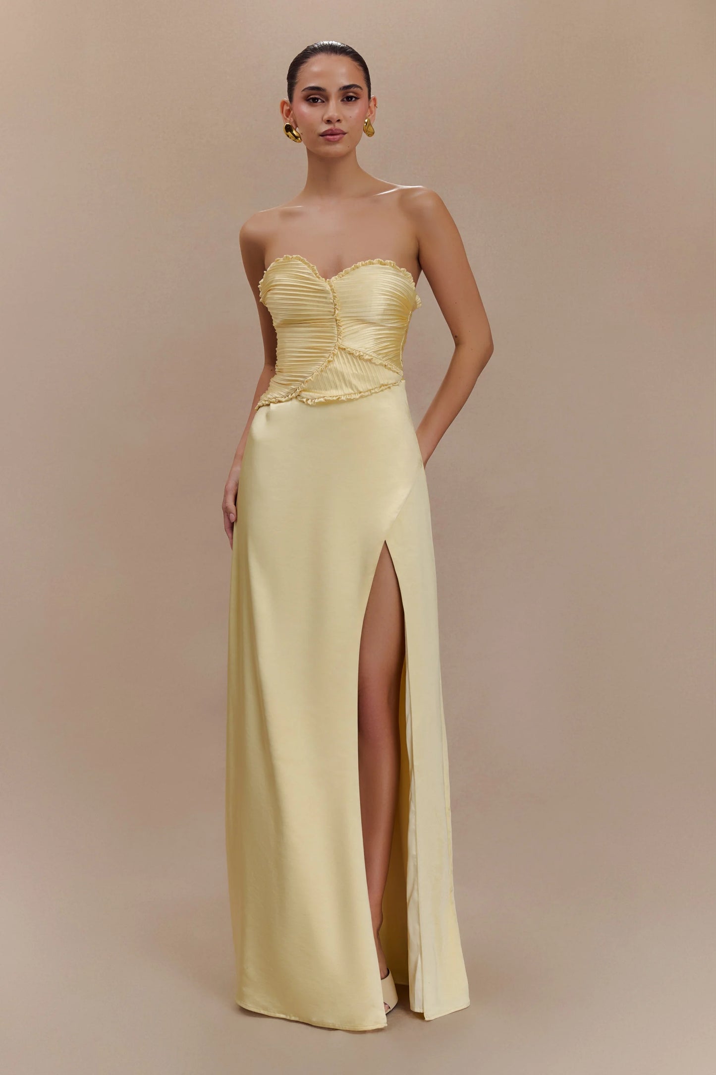 MESHKI - Larissa Satin Maxi Dress with Petals