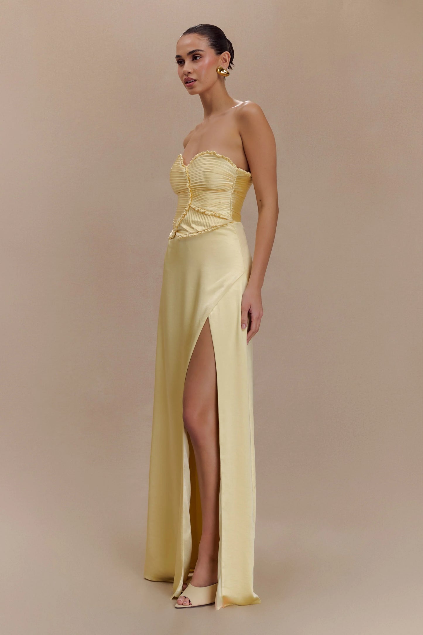 MESHKI - Larissa Satin Maxi Dress with Petals
