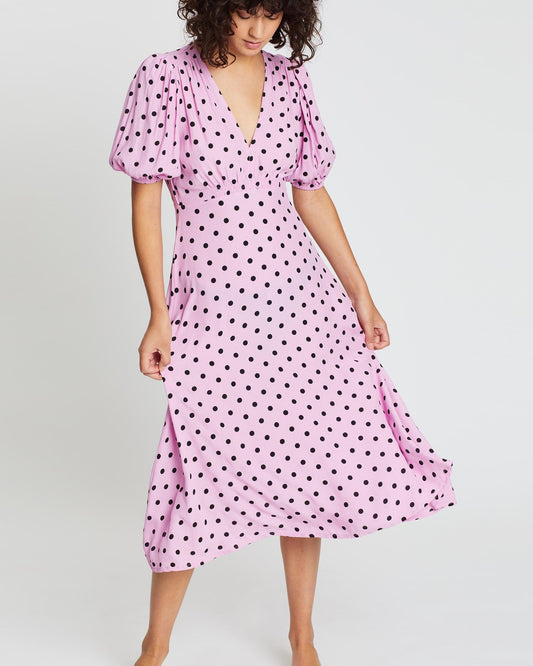 FAITHFULL THE BRAND - Vittoria Polka Dot Short Sleeve Midi