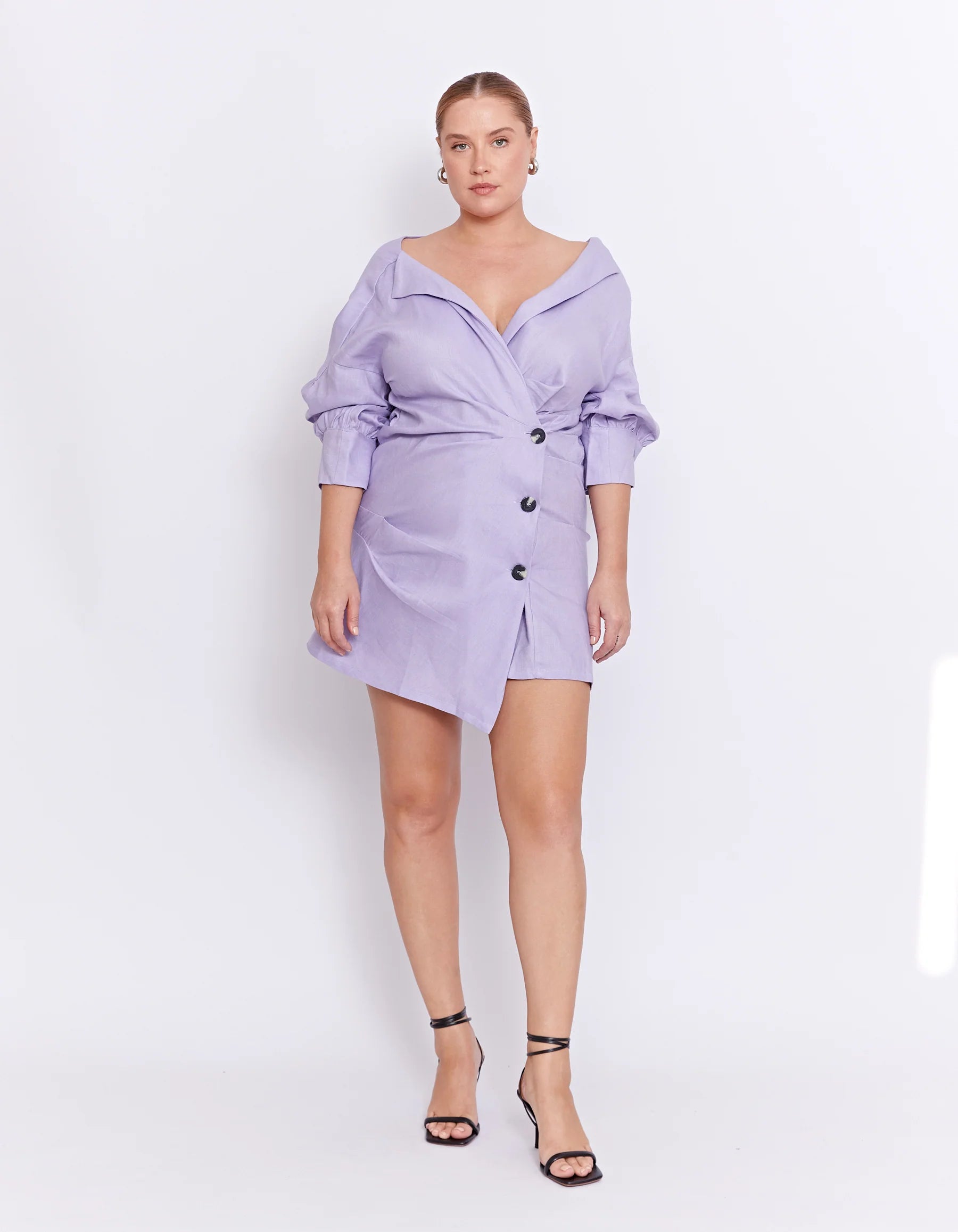 off the shoulder purple mini dress