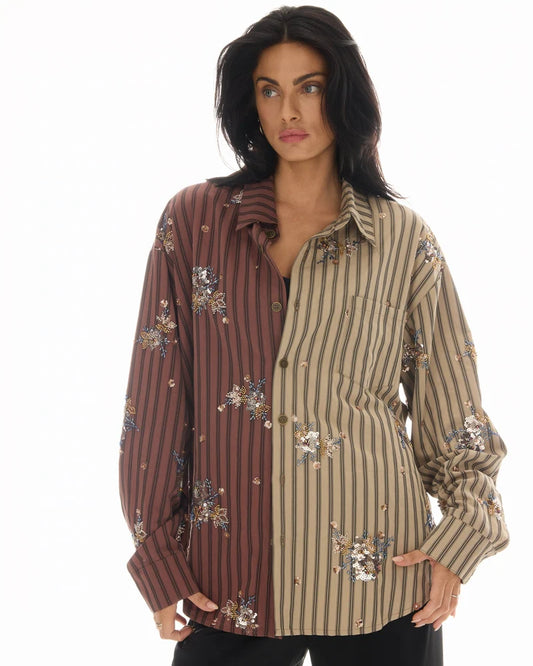 Embellished Half N Half Stripe Shirt - The Tales