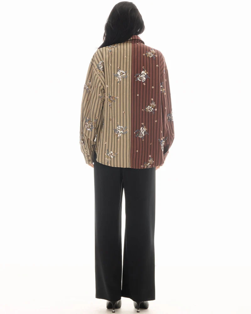 Embellished Half N Half Stripe Shirt - The Tales