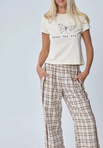 Near The Sea - Racer Pant Brown Plaid