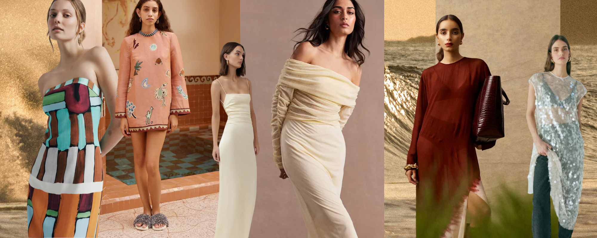 Collage of women wearing various outfits in different settings